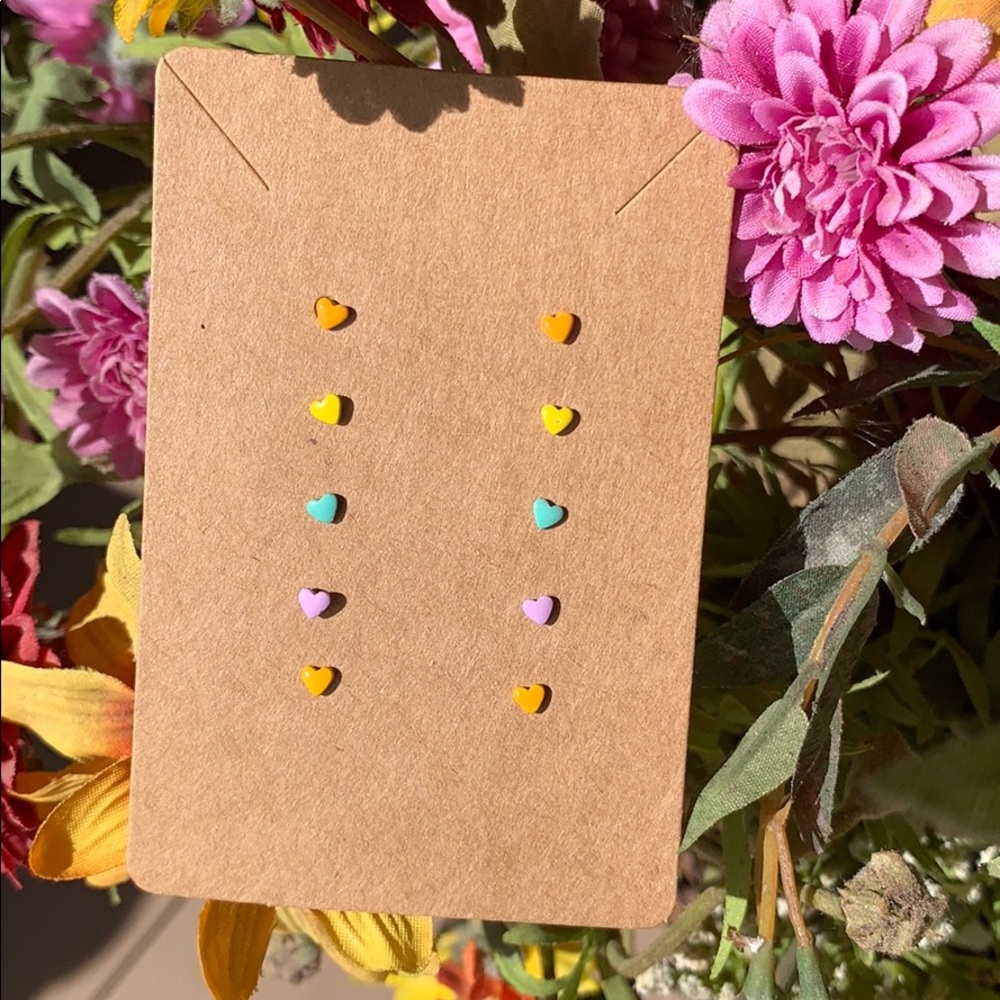 NWOT: 5-Pack Never-Worn Tiny Heart Stud Earring Set in Yellow, Turquoise & Pink
